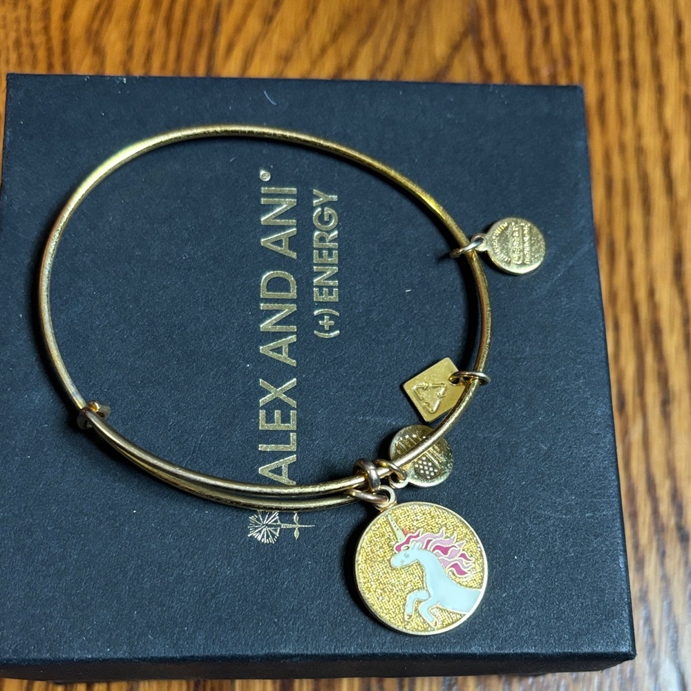 Alex and Ani Gold Unicorn Charm Bracelet with Pink Mane